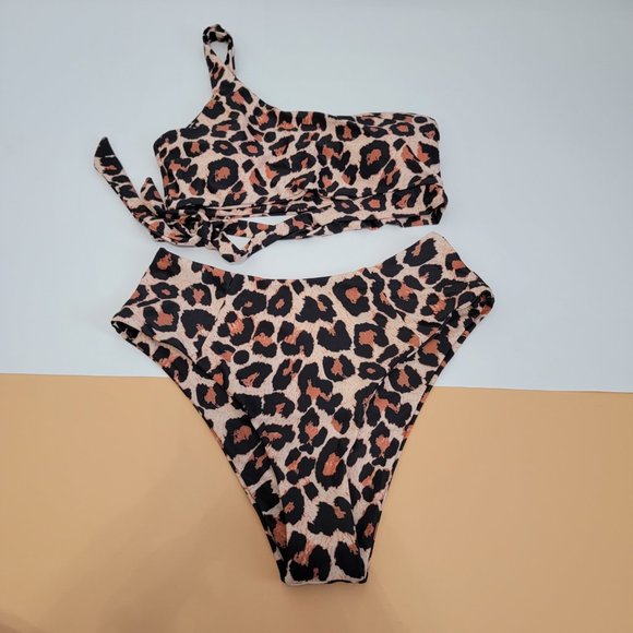 Women One Shoulder High Waisted Bikini Tie High Cut Two Piece Swimsuit NEW - Picture 3 of 12